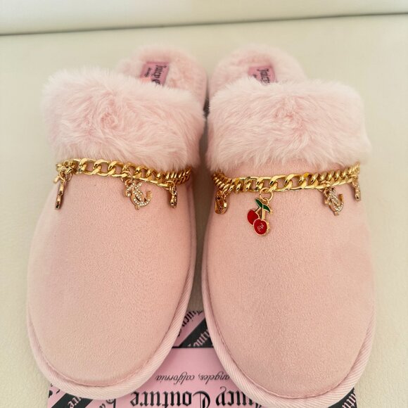 NWT JUICY COUTURE WOMENS KAELITH 2 FAUX FUR SLIPPERS BLUSH PINK L 8 / 9 - Picture 2 of 6
